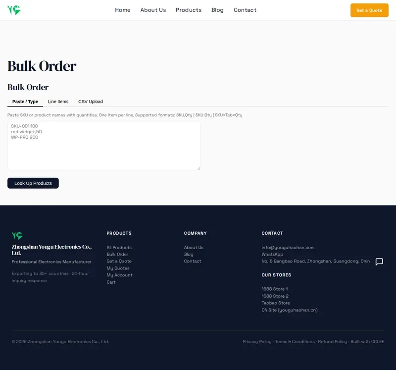 Bulk Order Page