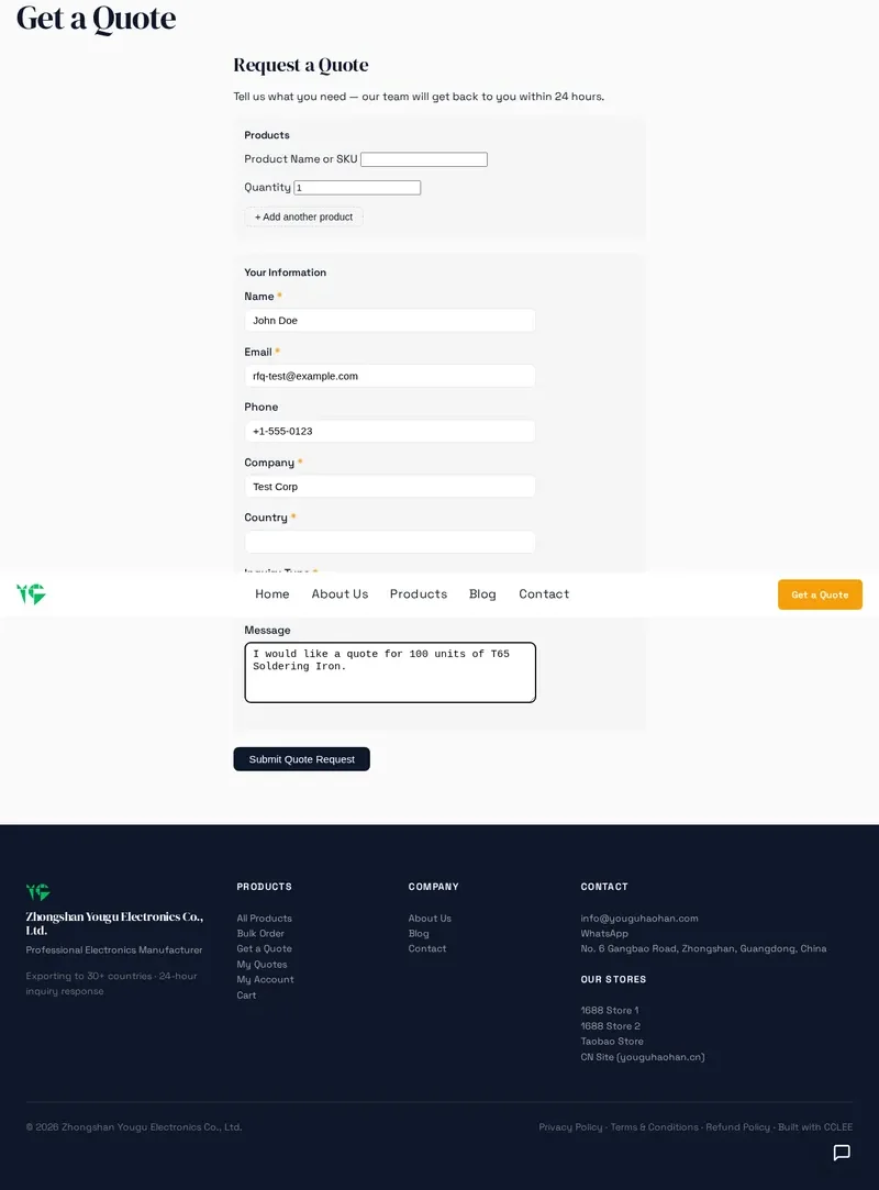 RFQ Form Filled