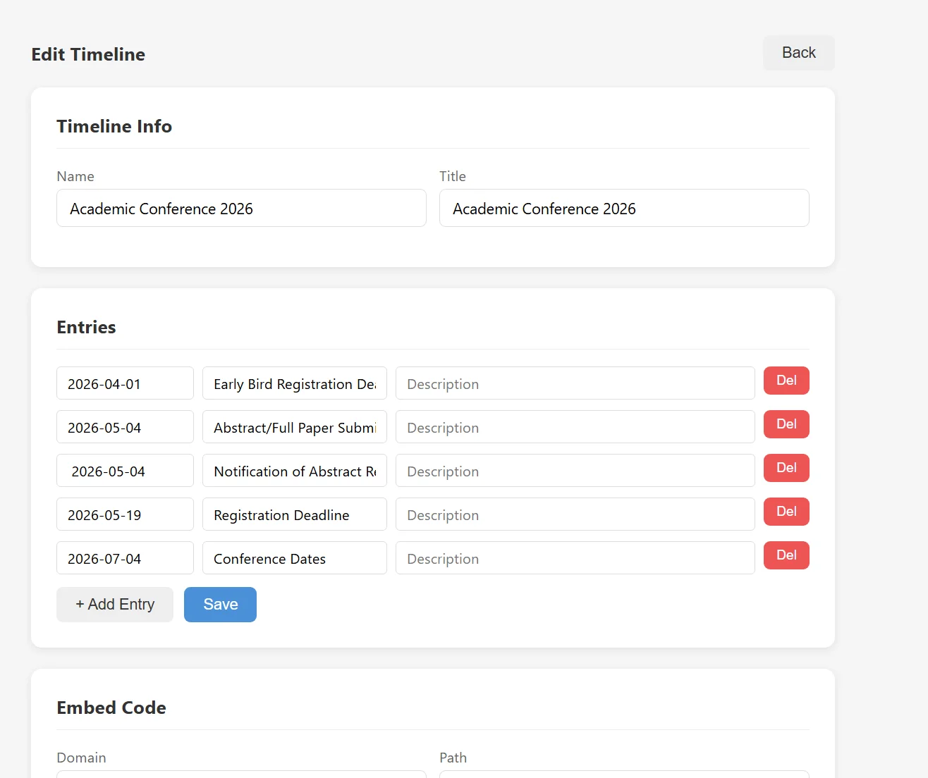 Admin backend interface
